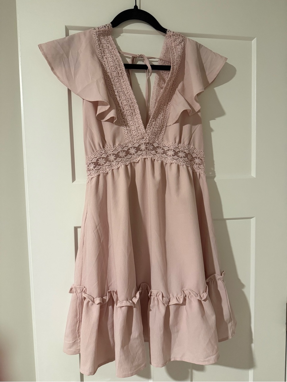 Women’s Pink Lace-Trim Ruffle Dress